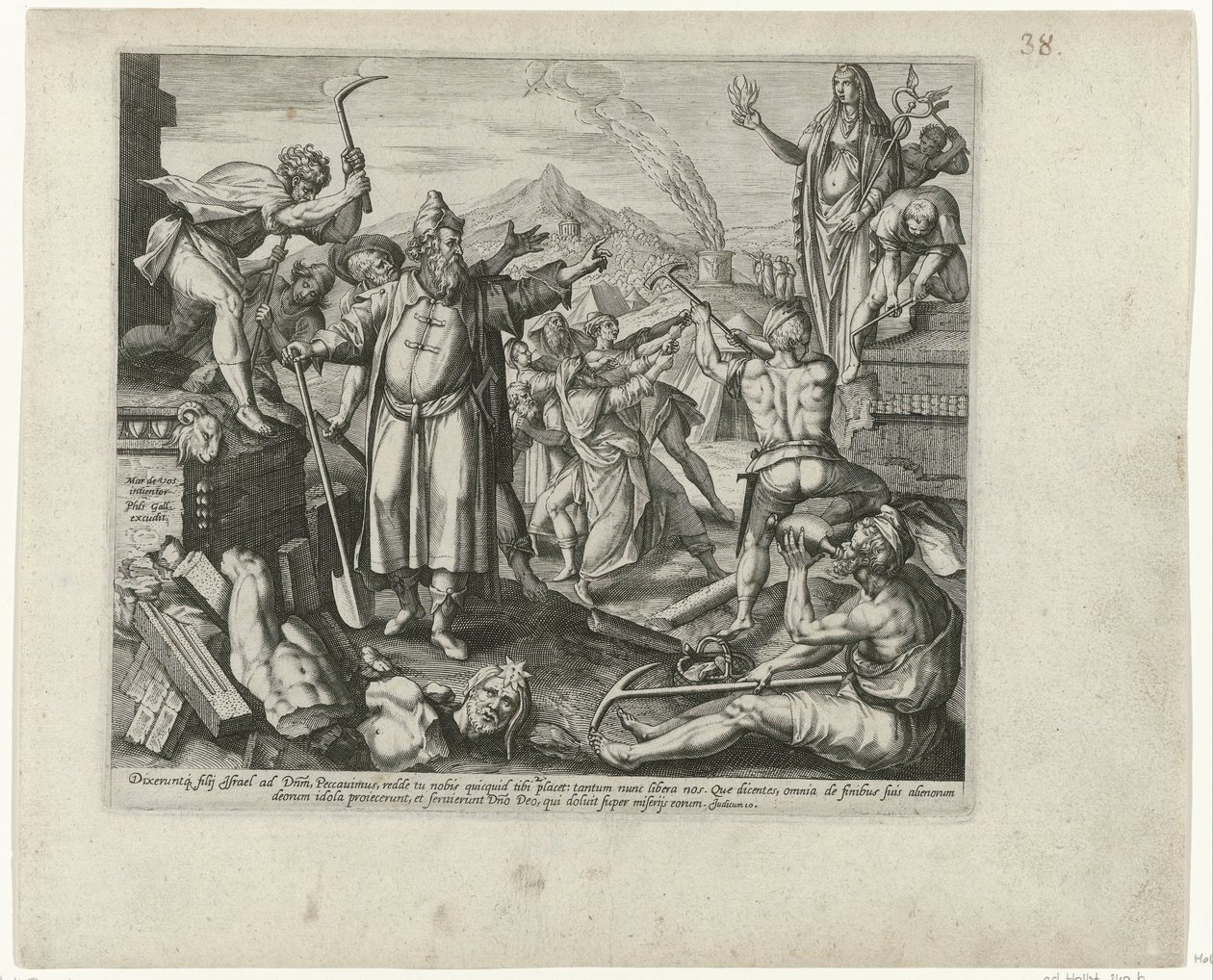 Vernietiging van de afgodsbeelden van Baal Boetedoening en berouw in het Oude Testament en het Nieuwe Testament (tytuł serii) Rodzaj Bożego odpustu i miłosierdzia wobec tych, których występki żałuje z całego serca i zwraca się do Boga autorstwa Philips Galle (attributed to workshop of)