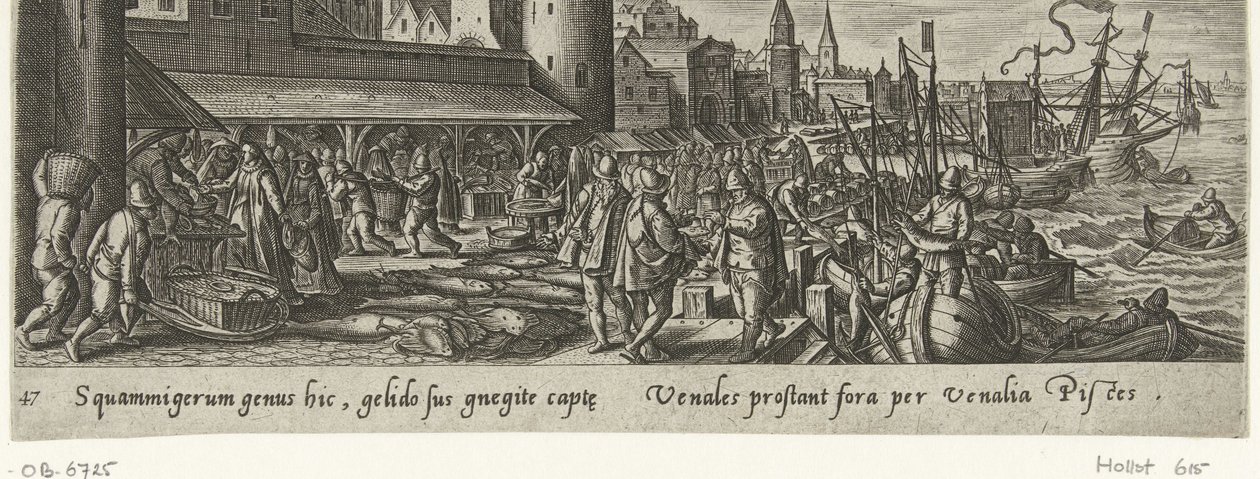 Vismarkt Jacht en visvangst (tytuł serii) Typy myśliwskie, wędkarskie i łowieckie (tytuł serii) autorstwa Philips Galle (attributed to workshop of)