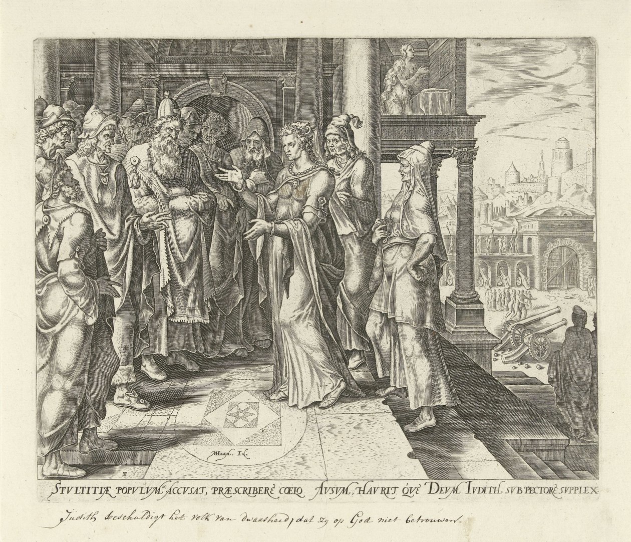 Judit upomina administratorów Betulii Historia Judyty i Holofernesa (tytuł serii) autorstwa Philips Galle