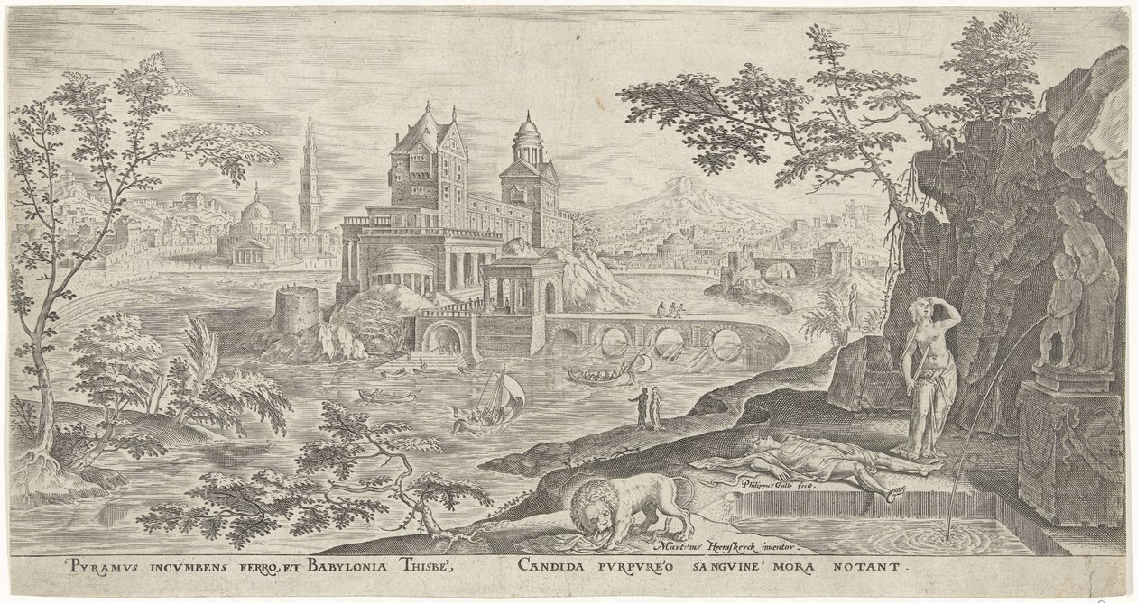 Krajobraz z samobójstwem Thisbe autorstwa Philips Galle