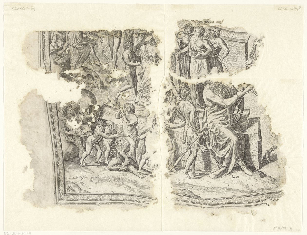 Lewy dolny róg wydruku sceny autorstwa Cebes Tabula Cebetis Carta Vitae (tytuł oryginalny) autorstwa Philips Galle