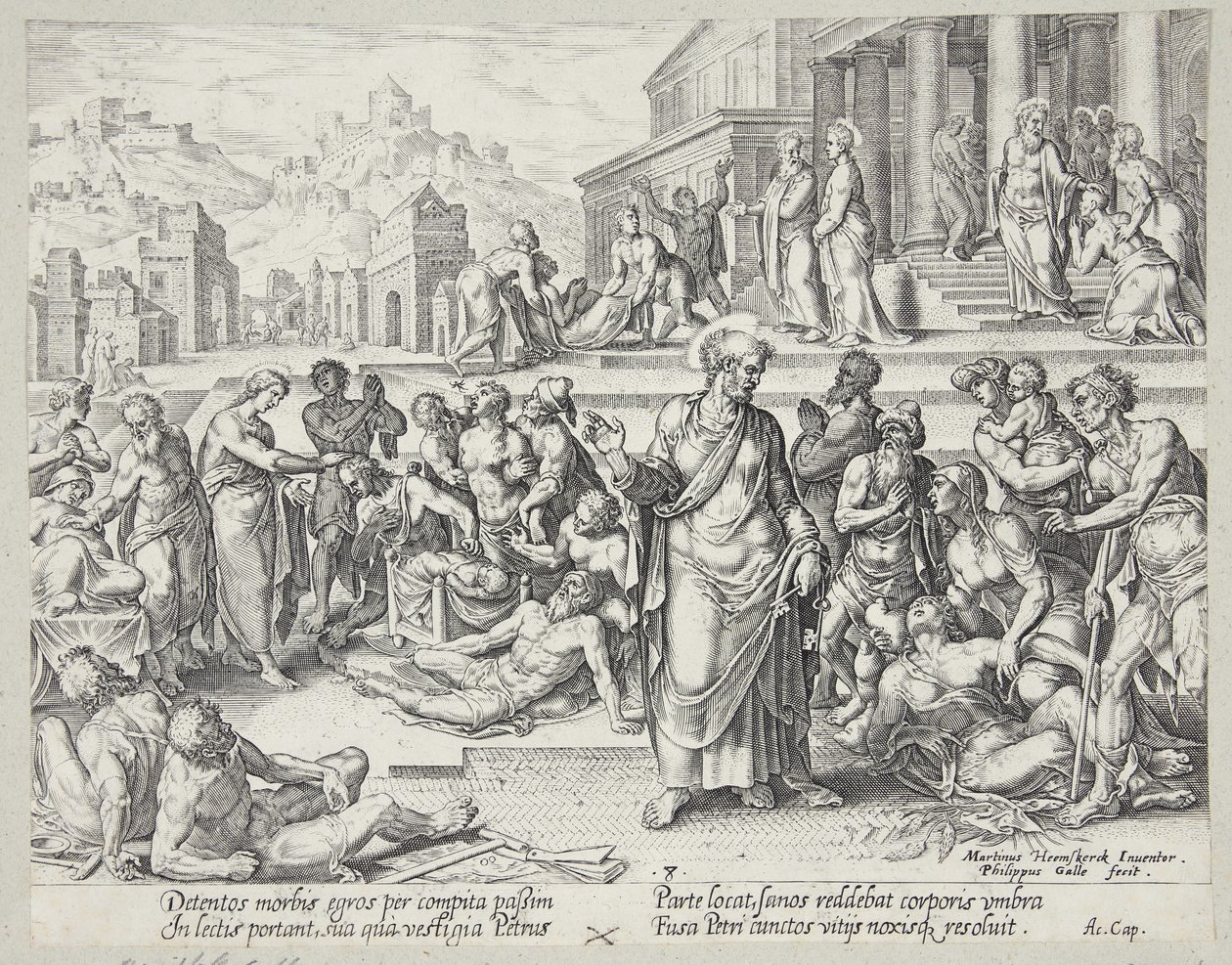 Petrus uzdrawiał chorych swoim cieniem autorstwa Philips Galle