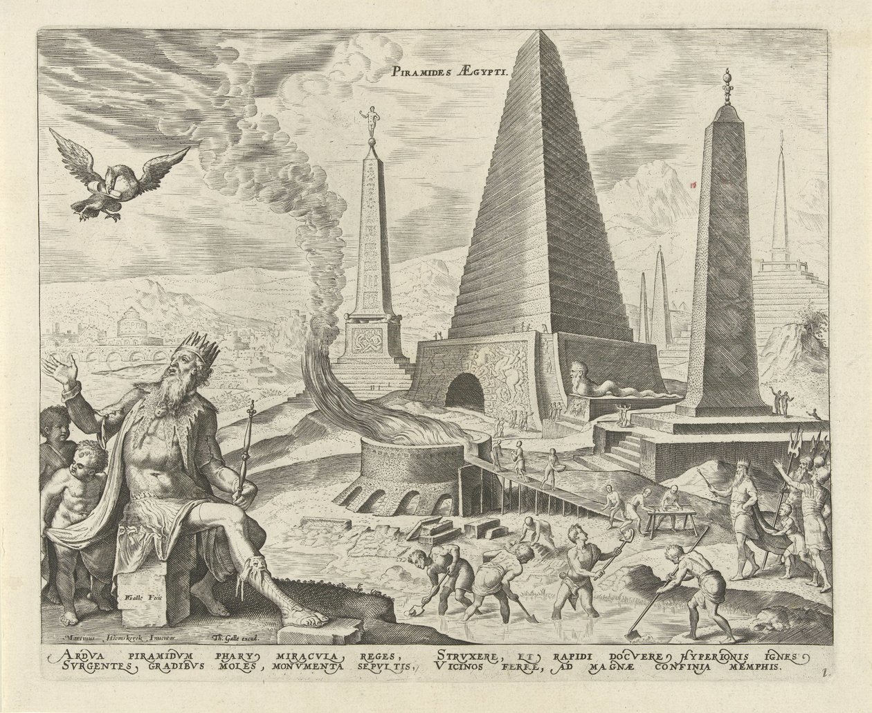 Piramidy Egiptu Piramidy Aegypti (tytuł na obiekcie) Osiem cudów świata (tytuł serii) autorstwa Philips Galle