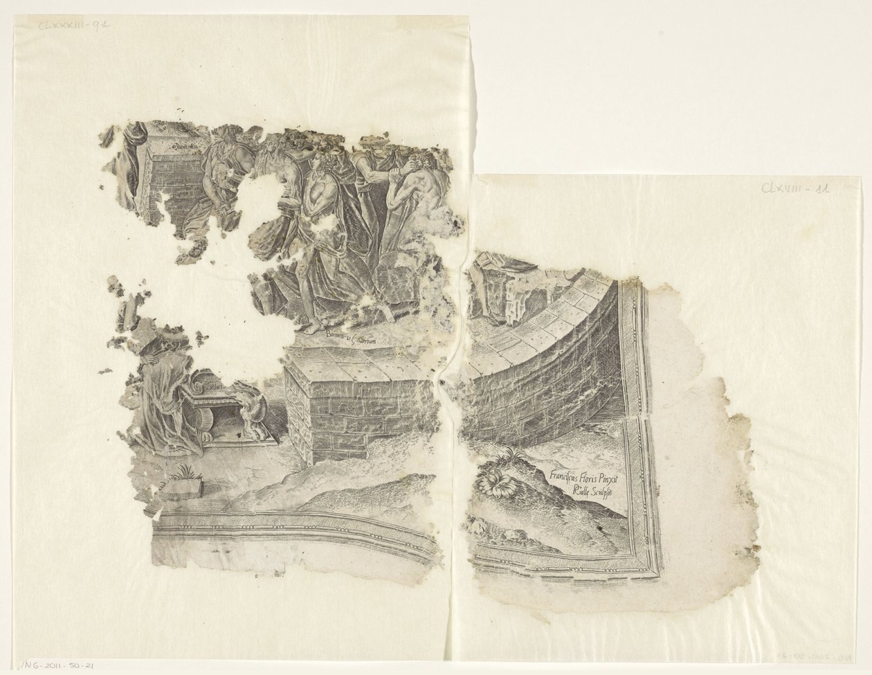 Prawy dolny róg wydruku sceny autorstwa Cebes Tabula Cebetis Carta Vitae (tytuł oryginalny) autorstwa Philips Galle