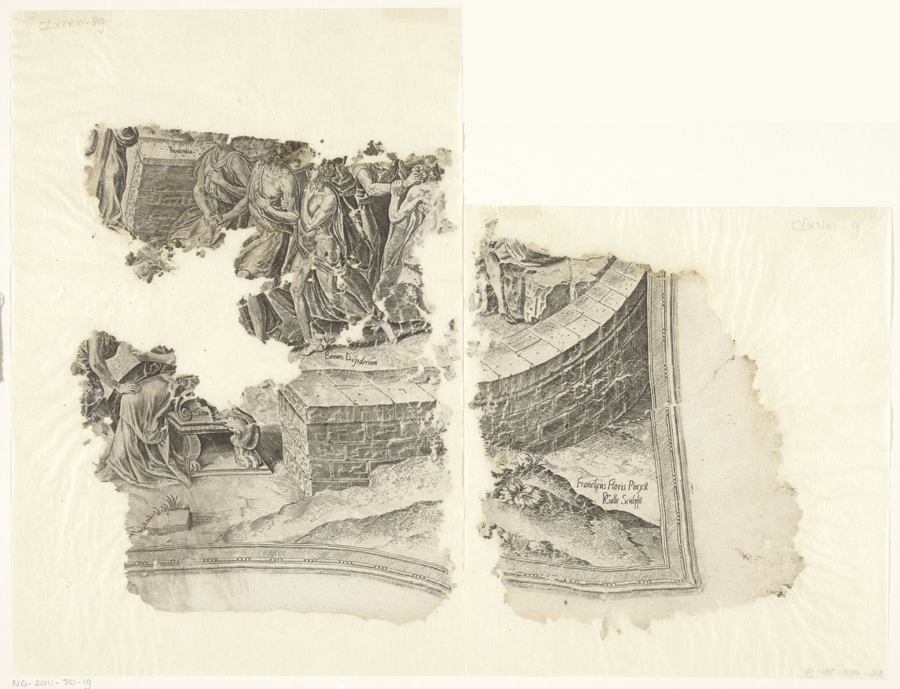 Prawy dolny róg wydruku sceny autorstwa Cebes Tabula Cebetis Carta Vitae (tytuł oryginalny) autorstwa Philips Galle