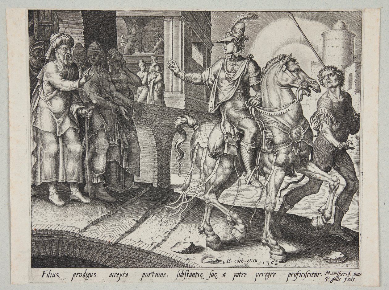 Syn marnotrawny opuszcza dom ojca autorstwa Philips Galle