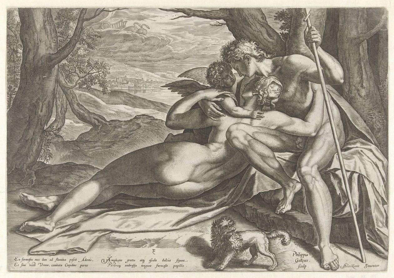Wenus i Adonis z Amor Historia Adonisa (tytuł serii) autorstwa Philips Galle