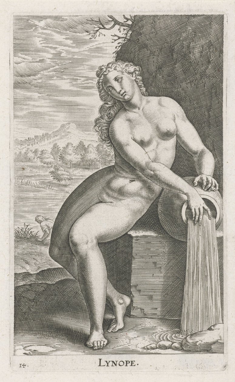Nimfa wodna Linope Lynope (tytuł na obiekcie) Stroom en waternimfen (tytuł serii) Nimfy Oceanitid, ephidrid potamidus naiad (tytuł serii) autorstwa Philips Galle