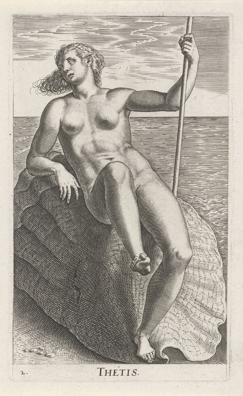 Nimfa wodna Thetis Thetis (tytuł na obiekcie) Stroom- en waternimfen (tytuł serii) Nimfy oceanitowe, najady efidrydowe (tytuł serii) autorstwa Philips Galle