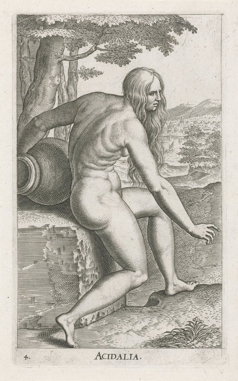 Nimfa wodna Venus Acidalia Acidalia (tytuł na obiekcie) Stroom- en waternimfen (tytuł serii) Nimfy oceanitowe, najady efidrydowe (tytuł serii) autorstwa Philips Galle