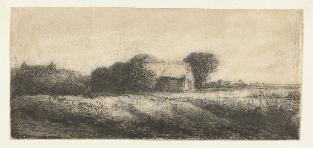 Krajobraz z wędkarzem w łódce autorstwa Philips Koninck (attributed to)