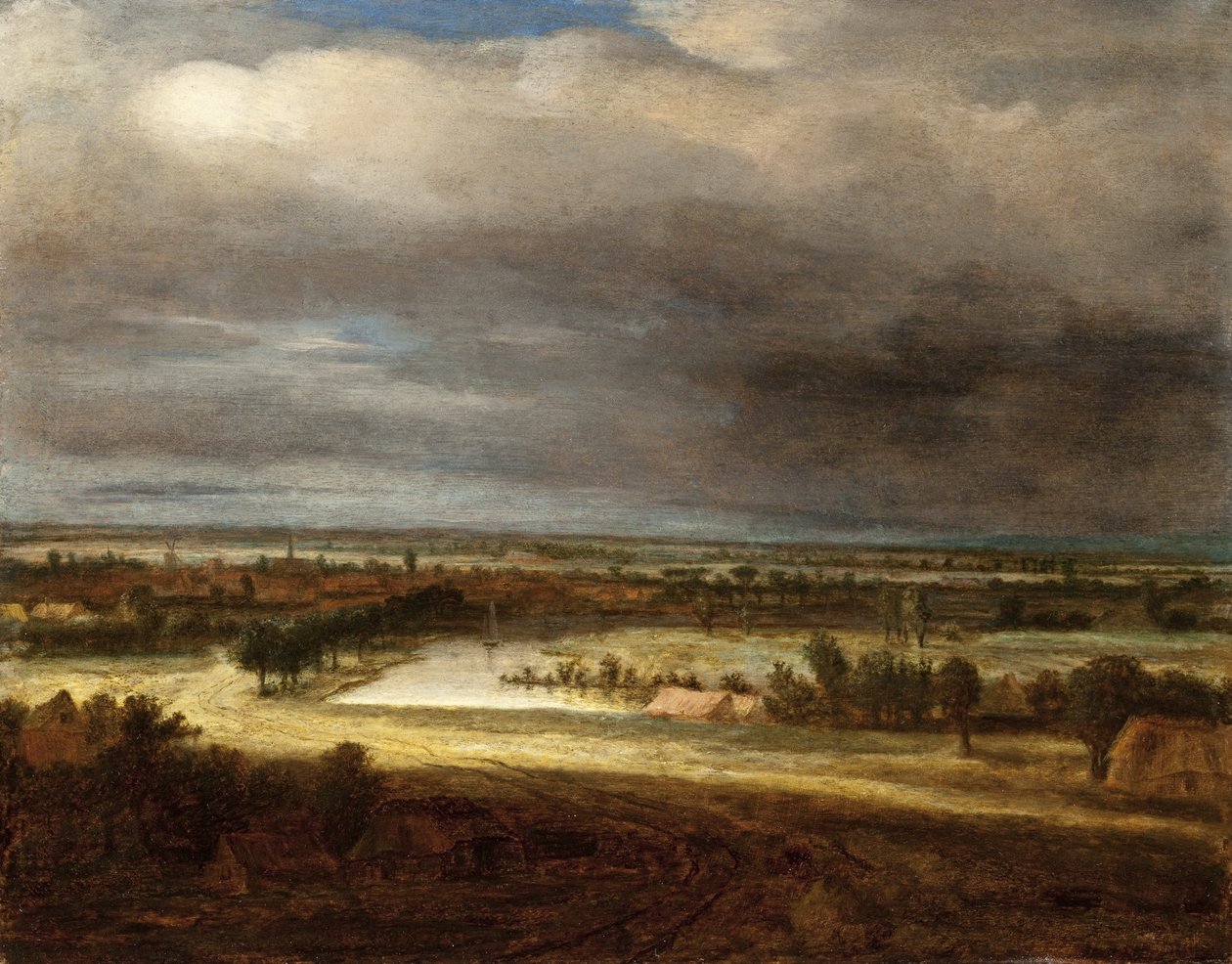 Panoramiczny krajobraz z wioską autorstwa Philips Koninck