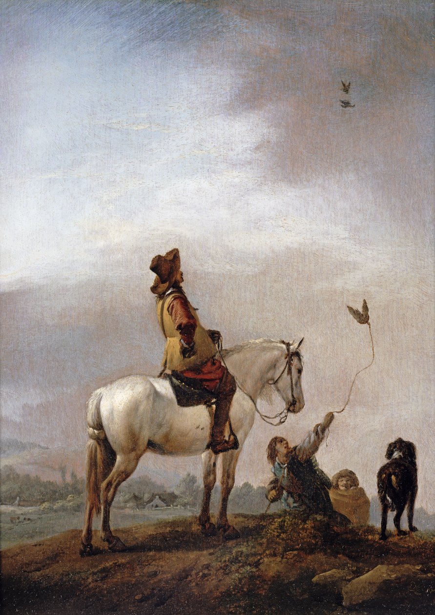 Dżentelmen na koniu oglądający sokolnika autorstwa Philips Wouwerman