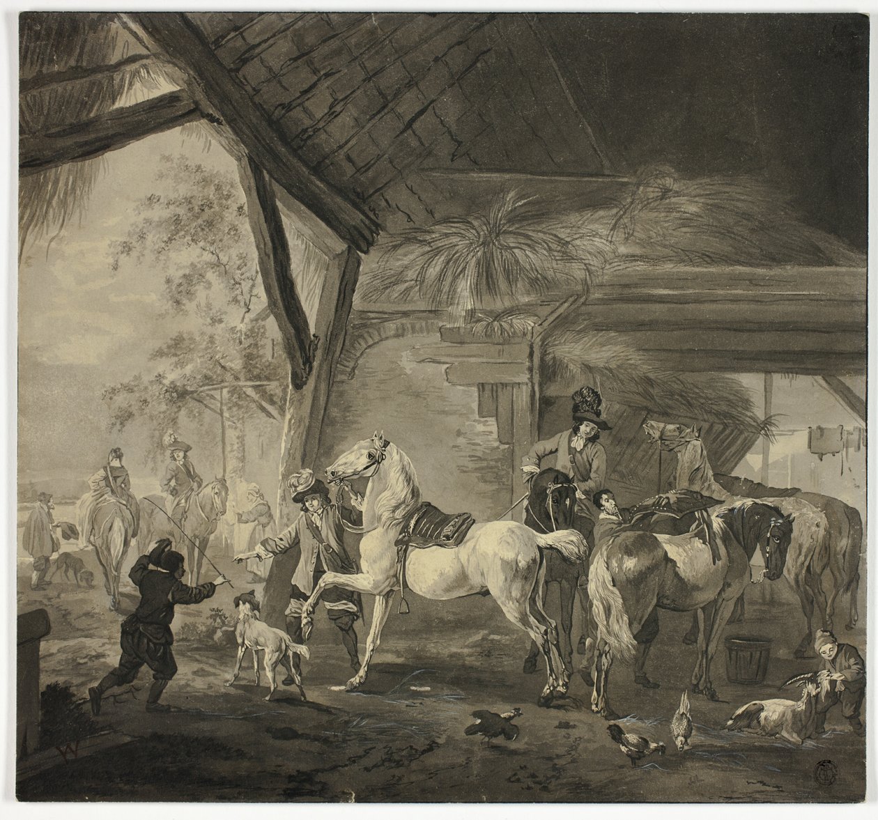 Wnętrze stajni autorstwa Philips Wouwerman