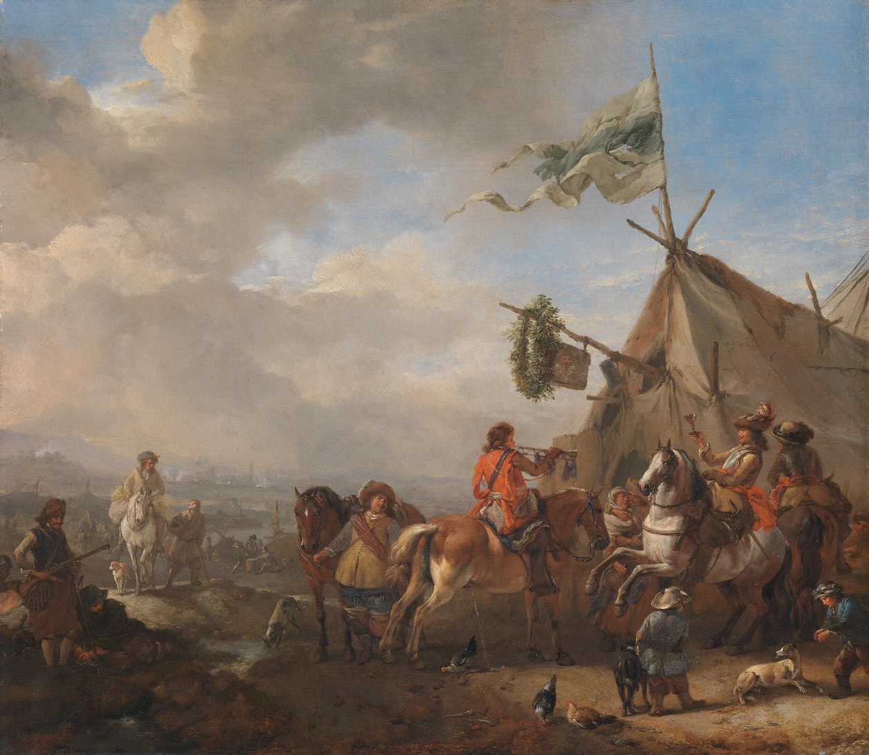 Kawaleria przy stoisku kantynierki autorstwa Philips Wouwerman
