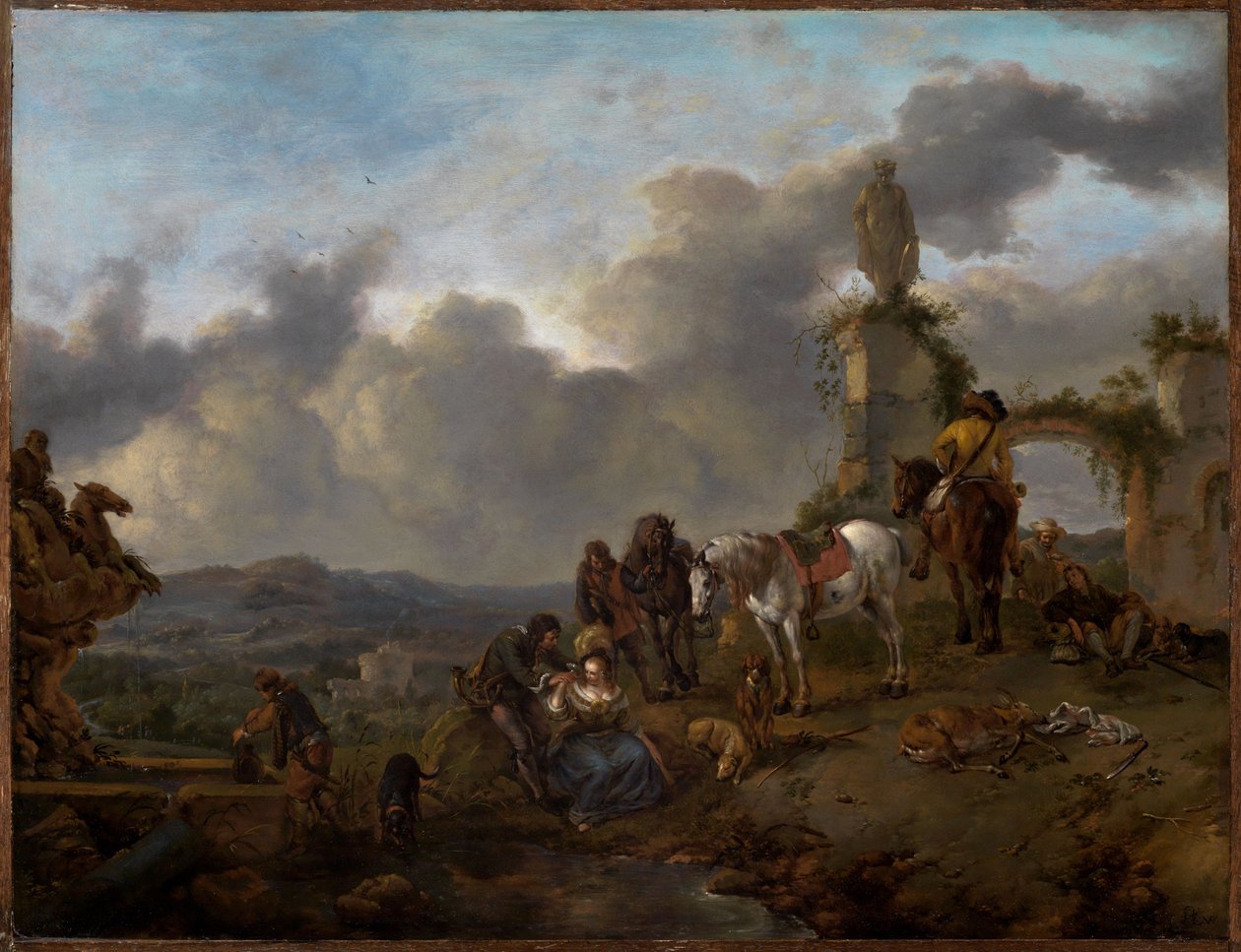 Odpoczywające towarzystwo myśliwskie autorstwa Philips Wouwerman