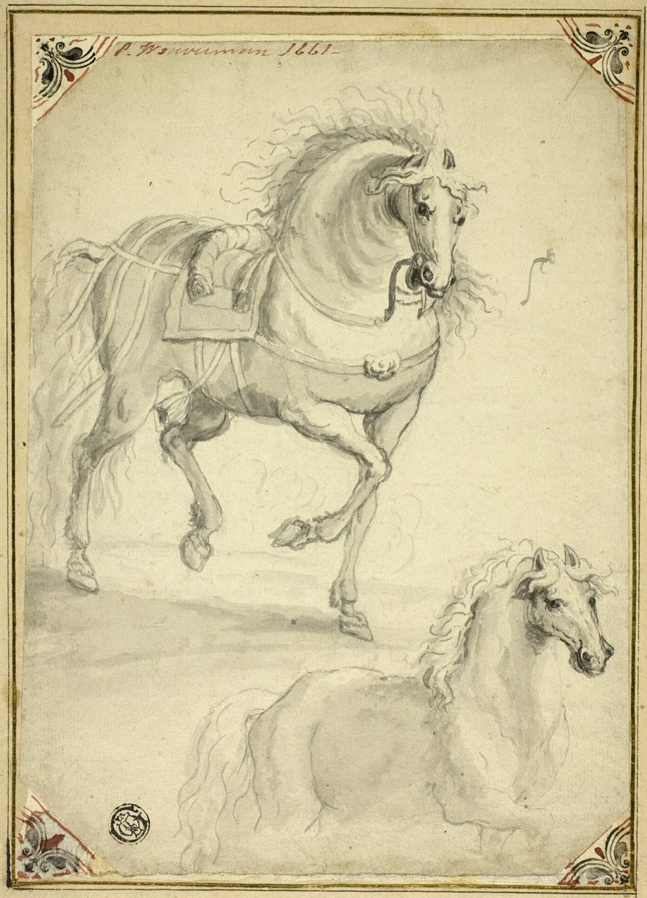 Dwa szkice kłusującego konia autorstwa Philips Wouwerman