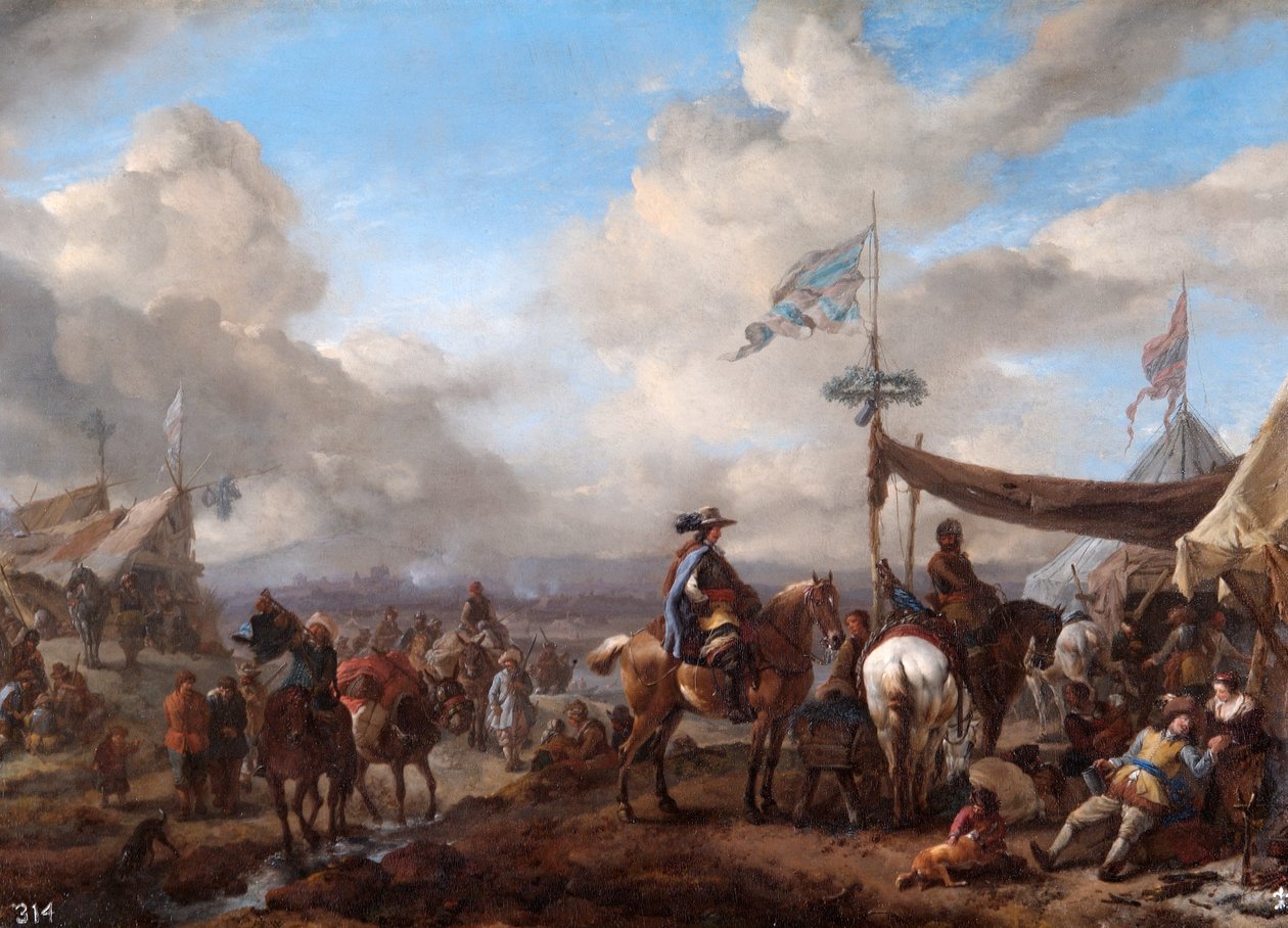 Scena obozowa z budką trębacza i kowali (olej na płótnie) autorstwa Philips Wouwermans or Wouwerman