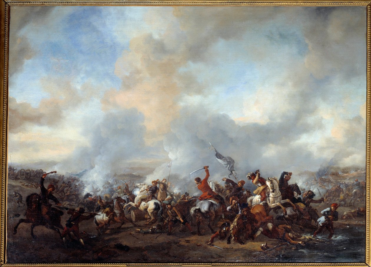 Wielka walka jeźdźców i piechurów Obraz Philipsa Wouwermana (1619-1668) XVII w. Słońce. 0,99x1,35 m² autorstwa Philips Wouwermans or Wouwerman
