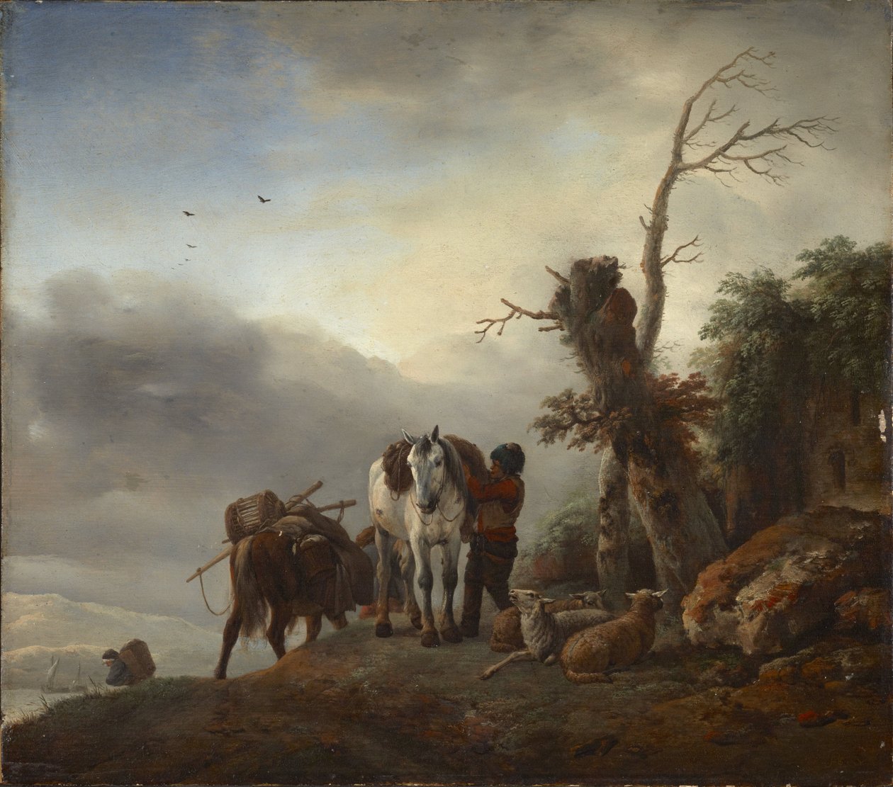 Landscape with Packhorses - Landscape with Packhorses, autorstwa Wouwermana (Wouwermans), Philips (1619-1668). Olej na drewnie, ok. 1647-1648. Wymiary: 36,3 x 41,2 cm. Muzeum Narodowe Brukenthal, Sybin autorstwa Philips Wouwermans or Wouwerman