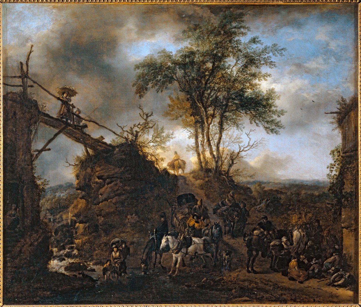 Drewniany most nad potokiem ... autorstwa Philips Wouwermans or Wouwerman