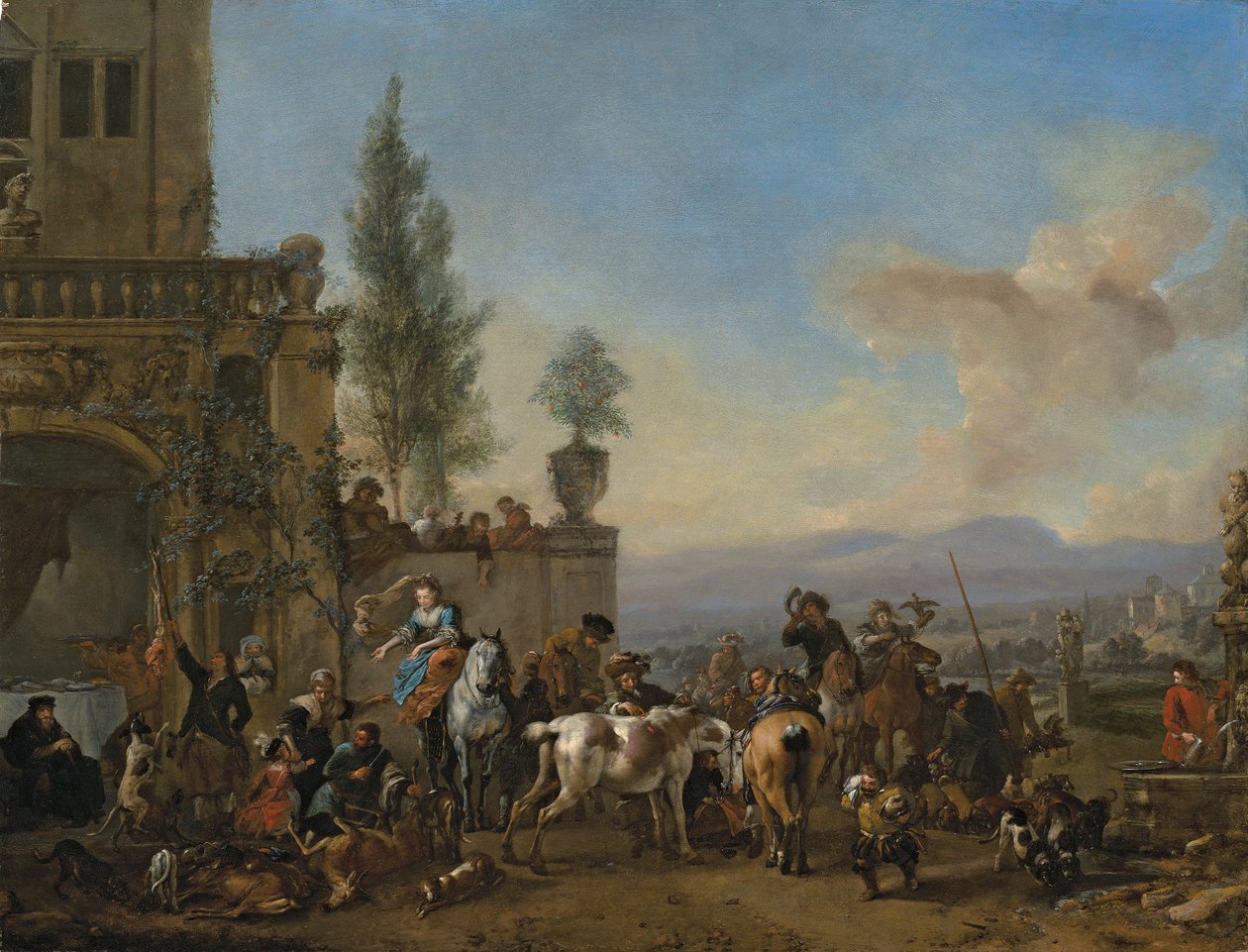 Powrót z polowania (olej na panelu) autorstwa Philips Wouwermans or Wouwerman