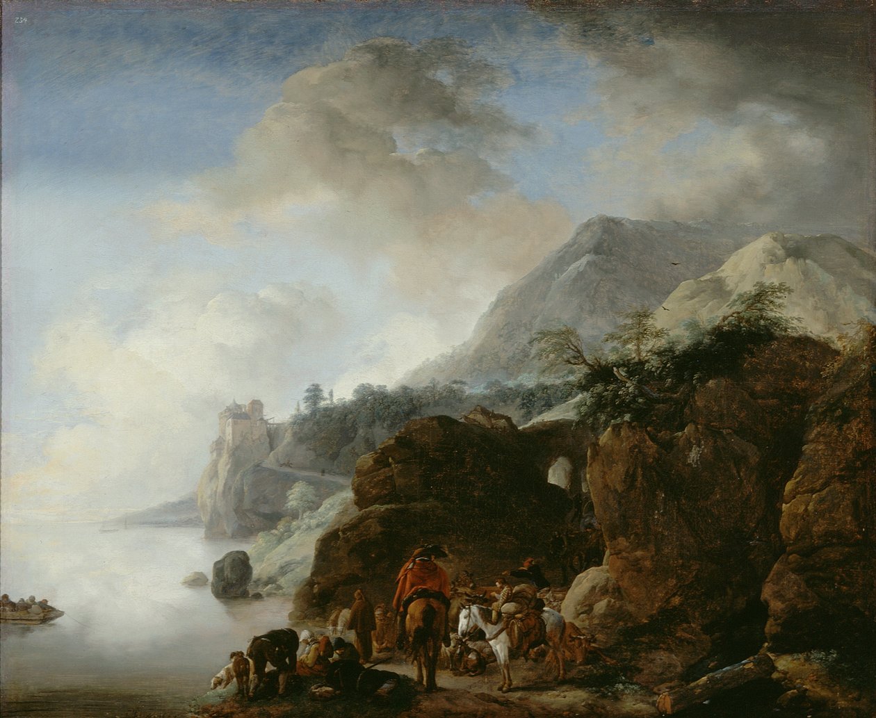 Podróżni oczekujący na prom autorstwa Philips Wouwermans or Wouwerman
