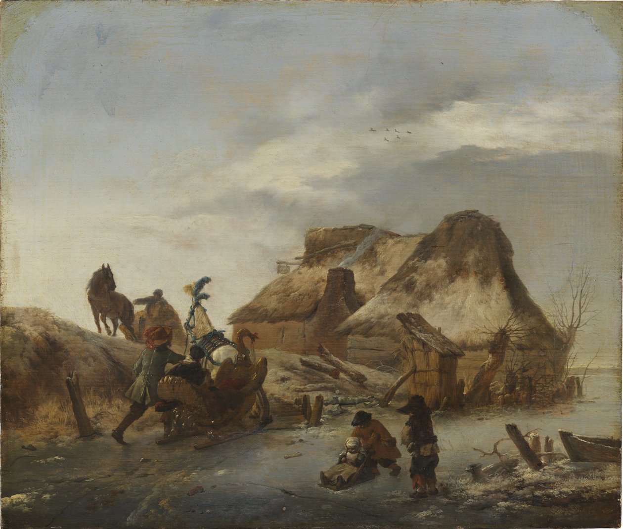 Un noble en traineau sur la glace - Sanie szlachcica na lodzie, autorstwa Wouwermana, Philips (1619-1668). Olej na drewnie, ok. 1646. Wymiar : 36x43 cm. Muzeum Narodowe w Sztokholmie autorstwa Philips Wouwermans or Wouwerman