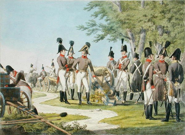 Nowa artyleria i wyposażenie cesarsko-królewskiej armii austriackiej po wojnach napoleońskich, ok. 1820 (litografia kolorowa) autorstwa Phillip von (after) Stubenrauch