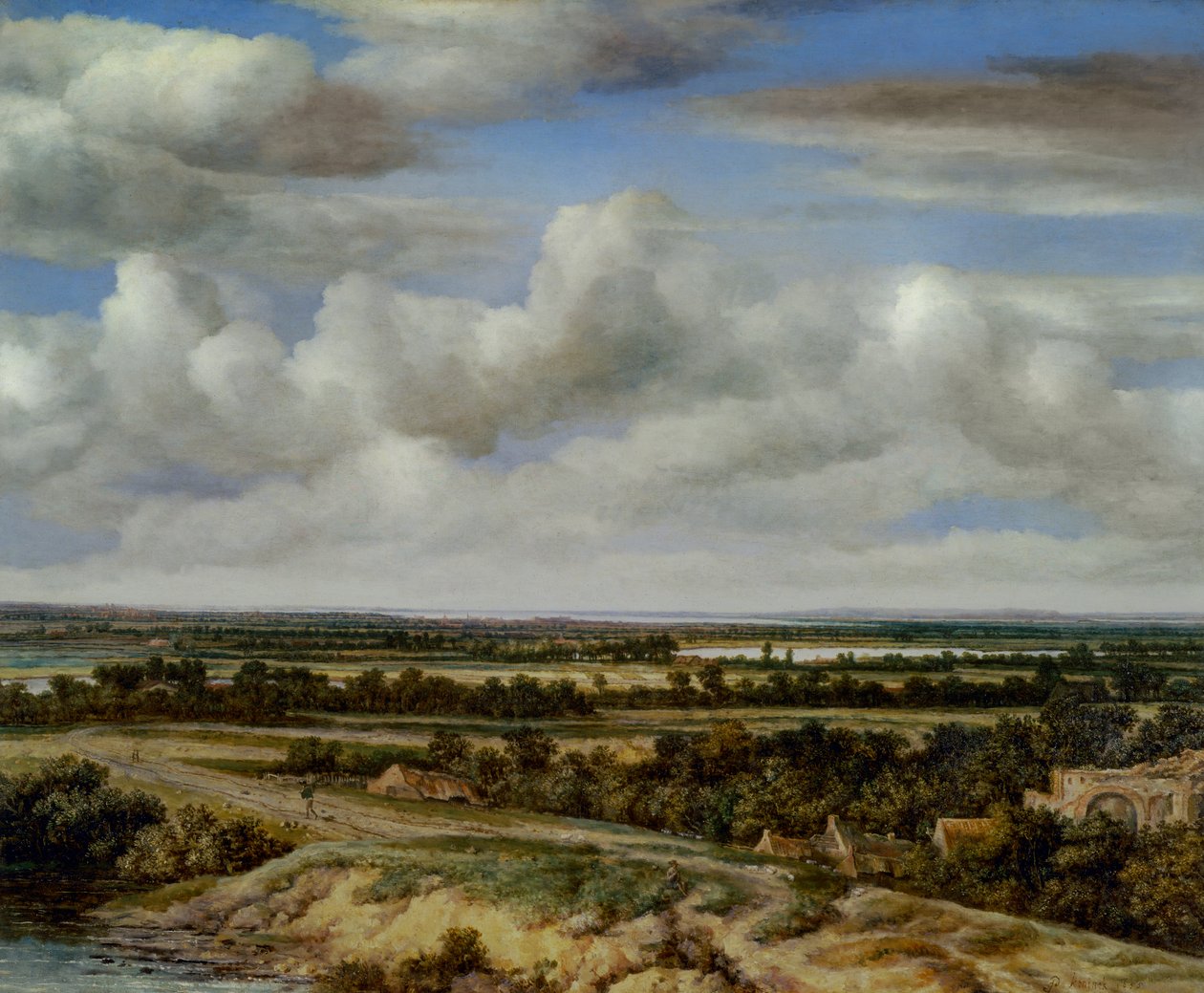 Rozległy krajobraz z drogą nad rzeką, 1655 autorstwa Phillips de Koninck