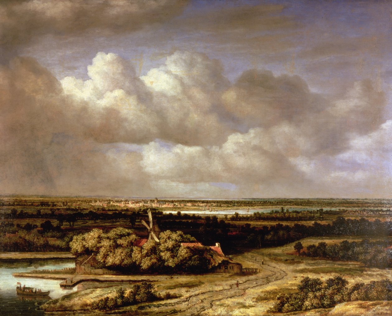 Rozległy krajobraz z wiatrakiem, 1655 autorstwa Phillips de Koninck