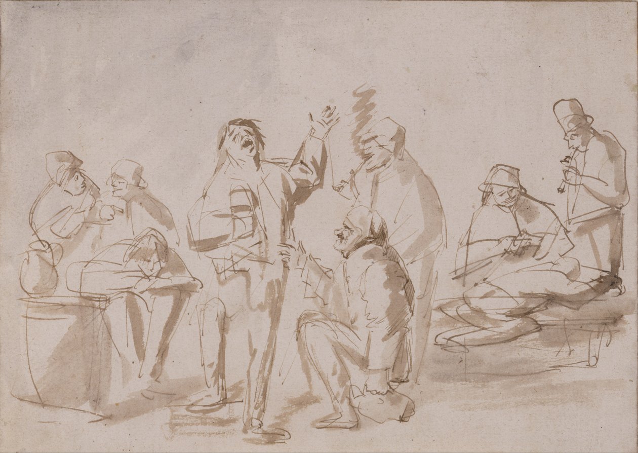 Chłopi w gospodzie, ok. 1662 (pióro i tusz, wash na papierze) autorstwa Phillips de Koninck