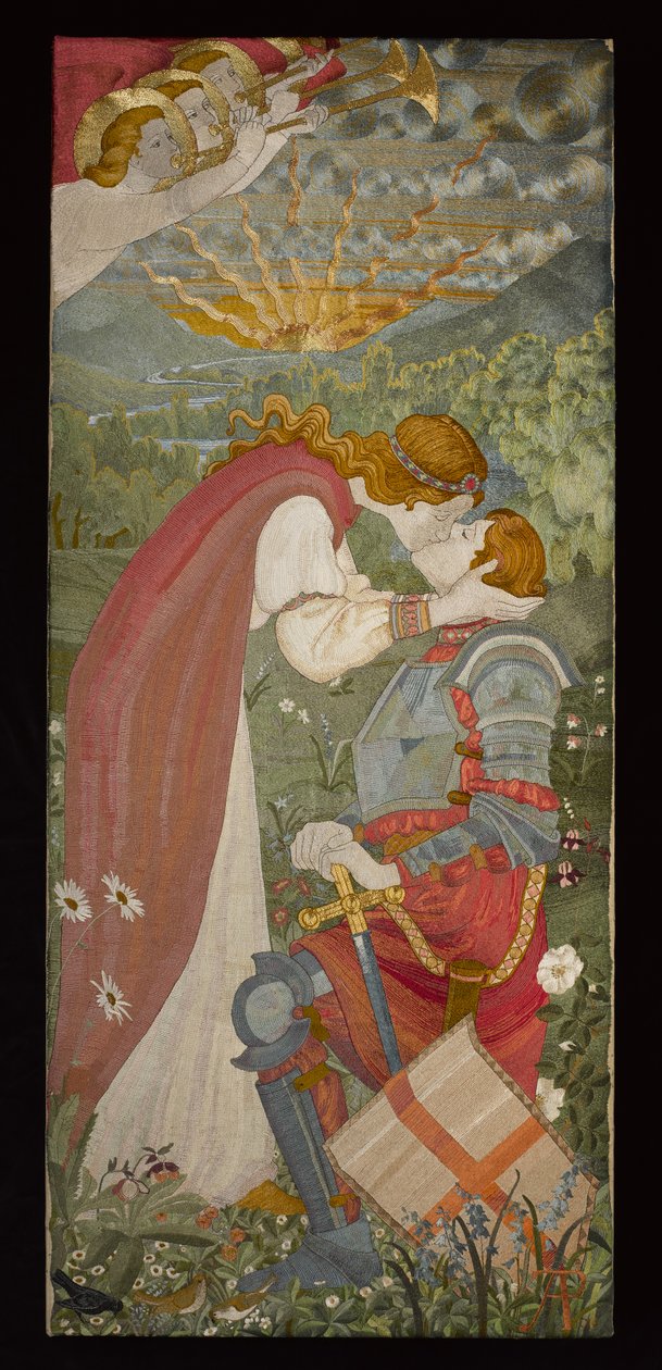 Św. Jerzy w zbroi całowany przez Unę, 1914 (haft z jedwabiem i złotem) autorstwa Phoebe Anna Traquair