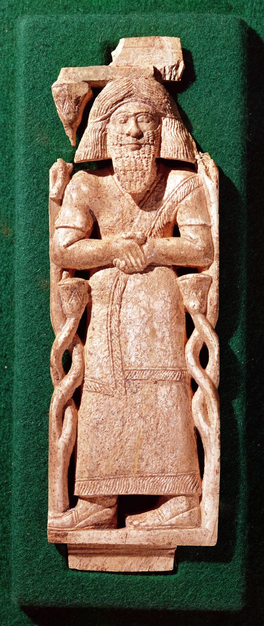 Tabliczka z kości słoniowej przedstawiająca boga, z łoża państwowego Hazaela, króla Damaszku, Syria, z Arslan Tasch (Hadatou) ok. 840 p.n.e. autorstwa Phoenician