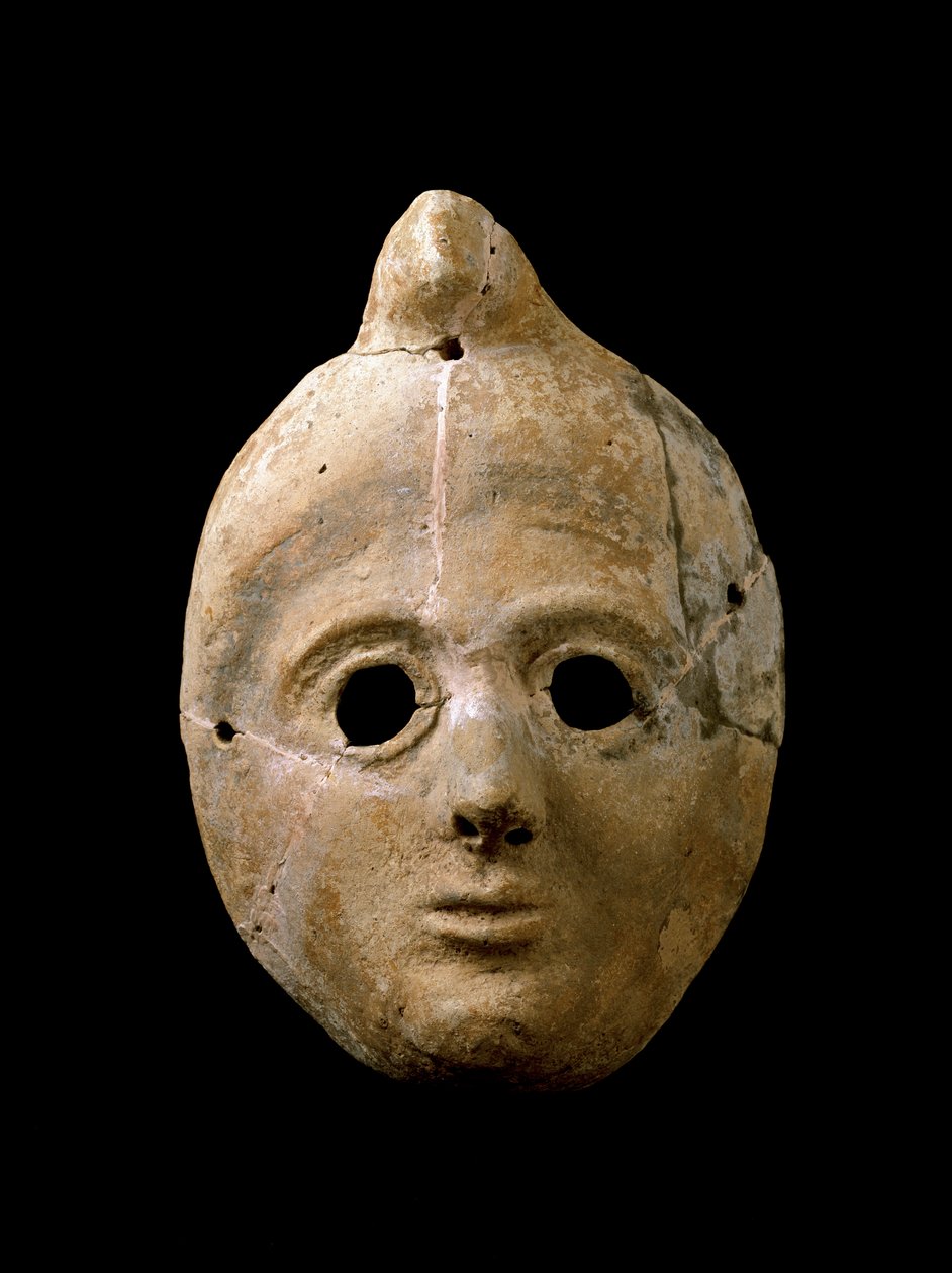 Sztuka fenicka: maska kobiety z terakoty. Z Puerta de la Tierra. IV - III wiek p.n.e. Cadiz Museo de Cadiz Hiszpania autorstwa Phoenician