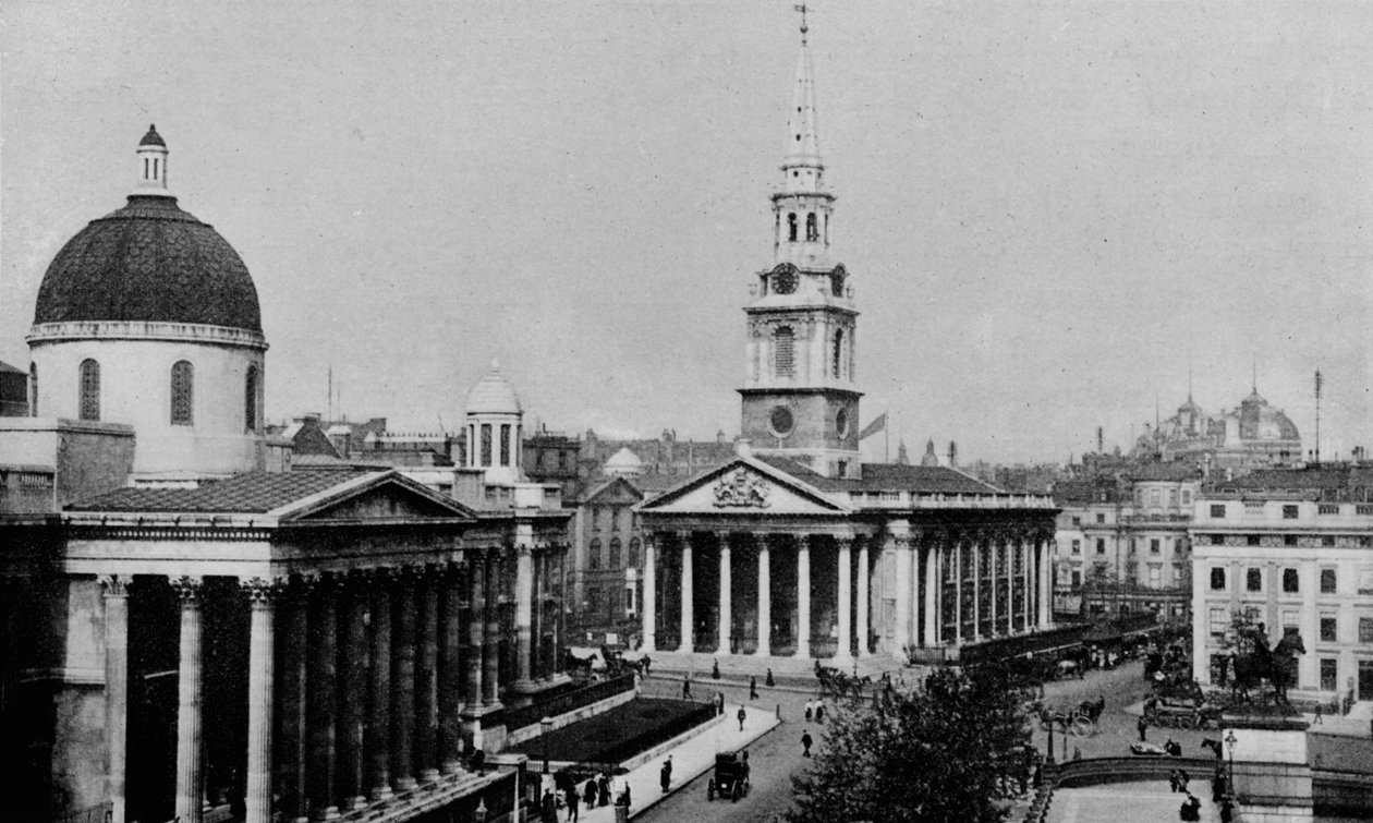 Galeria Narodowa i Kościół St Martin-in-the-Fields, Westminster, Londyn, c1910 1911 autorstwa Photochrom Co Ltd of London