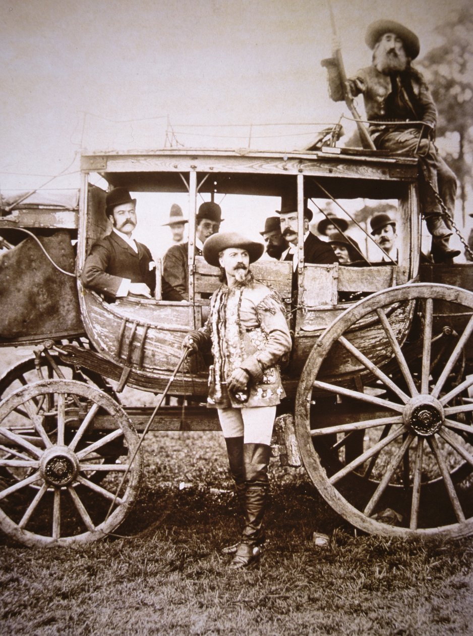 Buffalo Bill Cody (1846-1917) i jego trener Deadwood (zdjęcie czarno-białe) autorstwa Photographer American
