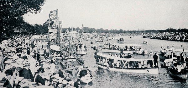 Henley on the Yarra", Melbourne, Victoria, ok. 1904, z "Pod Krzyżem Południa - Glimpses of Australia", opublikowane przez Departament Spraw Zewnętrznych, Melbourne autorstwa Photographer Australian