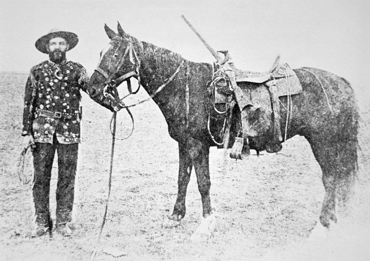 Zwiadowca Metis z północno-zachodniej policji konnej (zdjęcie czarno-białe) autorstwa Photographer Canadian