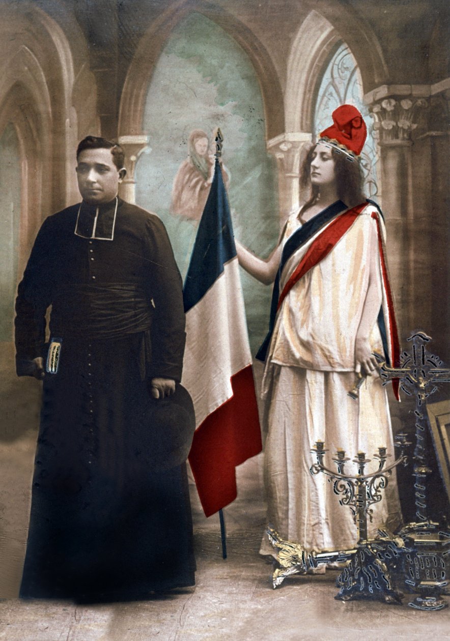 Alegoria rozdziału Kościoła i państwa w 1905 r., ilustracja z 1907 r. (zdjęcie kolorowe) autorstwa Photographer French