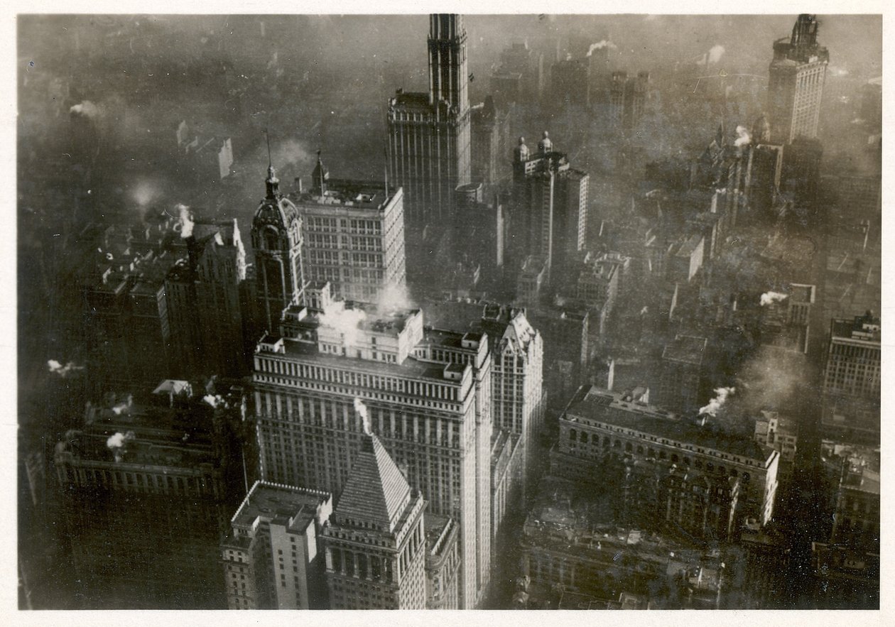 Zdjęcie lotnicze centrum Manhattanu, wykonane z LZ 127 Graf Zeppelin, Nowy Jork 1928 (zdjęcie czarno-białe) autorstwa Photographer German