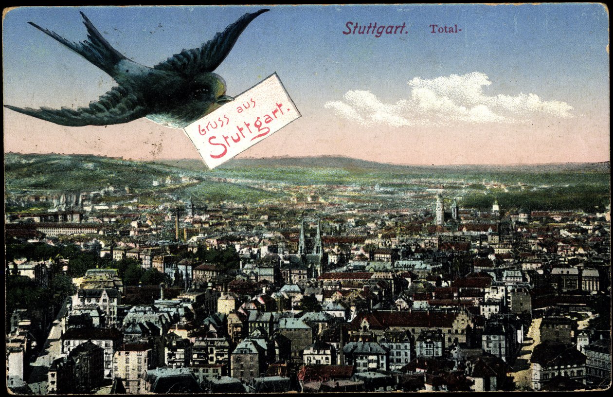 Stuttgart, widok na miasto z jaskółką autorstwa Photographer German