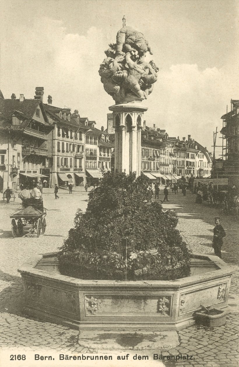 Berno, Szwajcaria, Barenbrunnen Auf Dem Barenplatz (zdjęcie czarno-białe) autorstwa Photographer Swiss