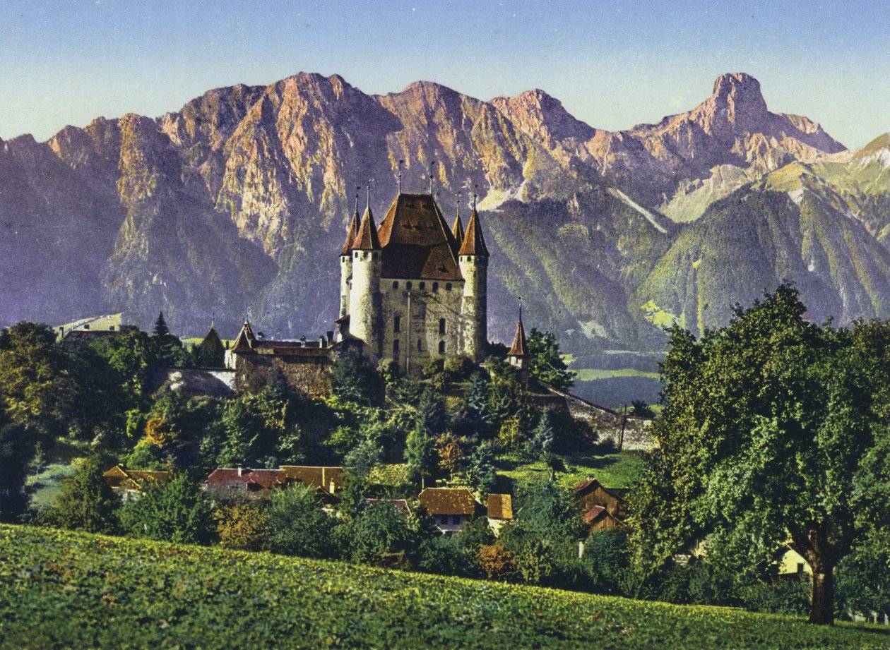 Thun, zamek i łańcuch Stockhorn (zdjęcie) autorstwa Photographer Swiss