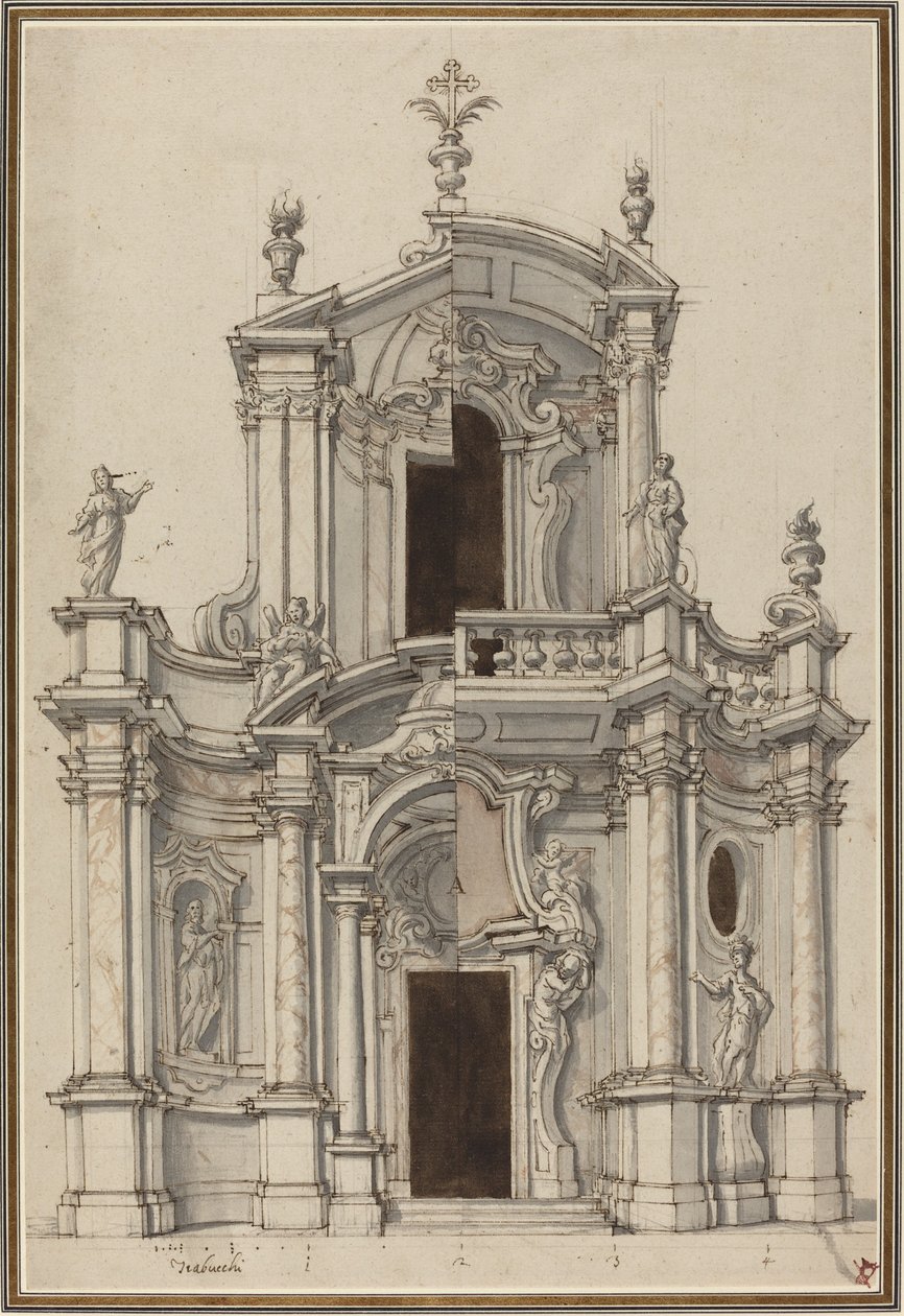 Elewacja pod fasadę kościoła, z alternatywami autorstwa Piedmontese 18th Century