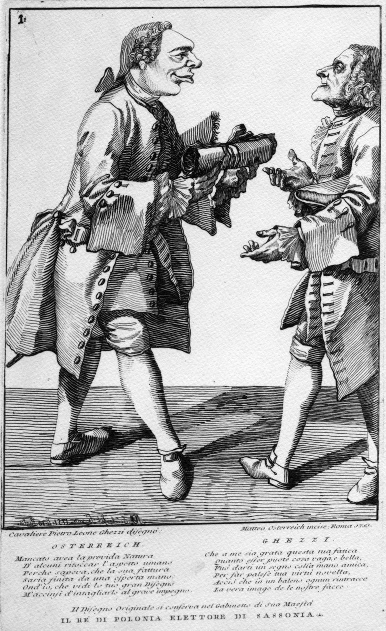Osterreich i kawaler Ghezzi, odbitka wykonana przez Matthiasa Oesterreicha, 1751 autorstwa Pier Leone Ghezzi