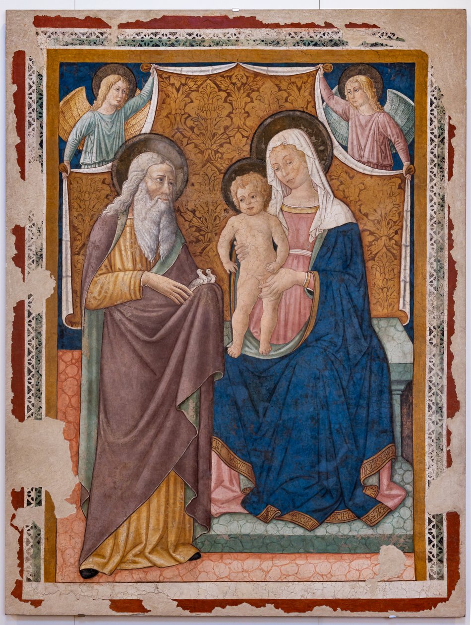 Madonna z Dzieciątkiem i św. Symeonem, II poł. XV w. (fresk) autorstwa Pier Antonio Mezzastris