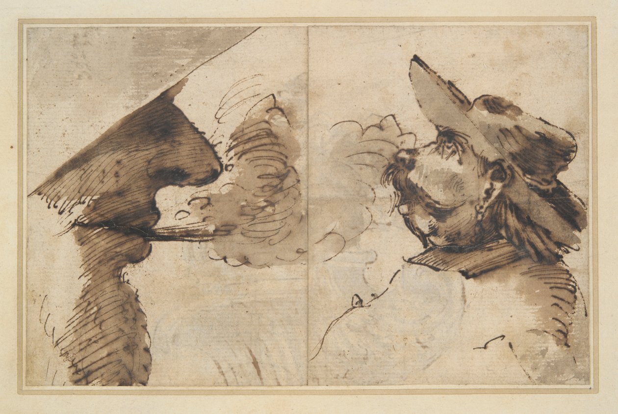 Karykatury dwóch męskich głów autorstwa Pier Francesco Mola