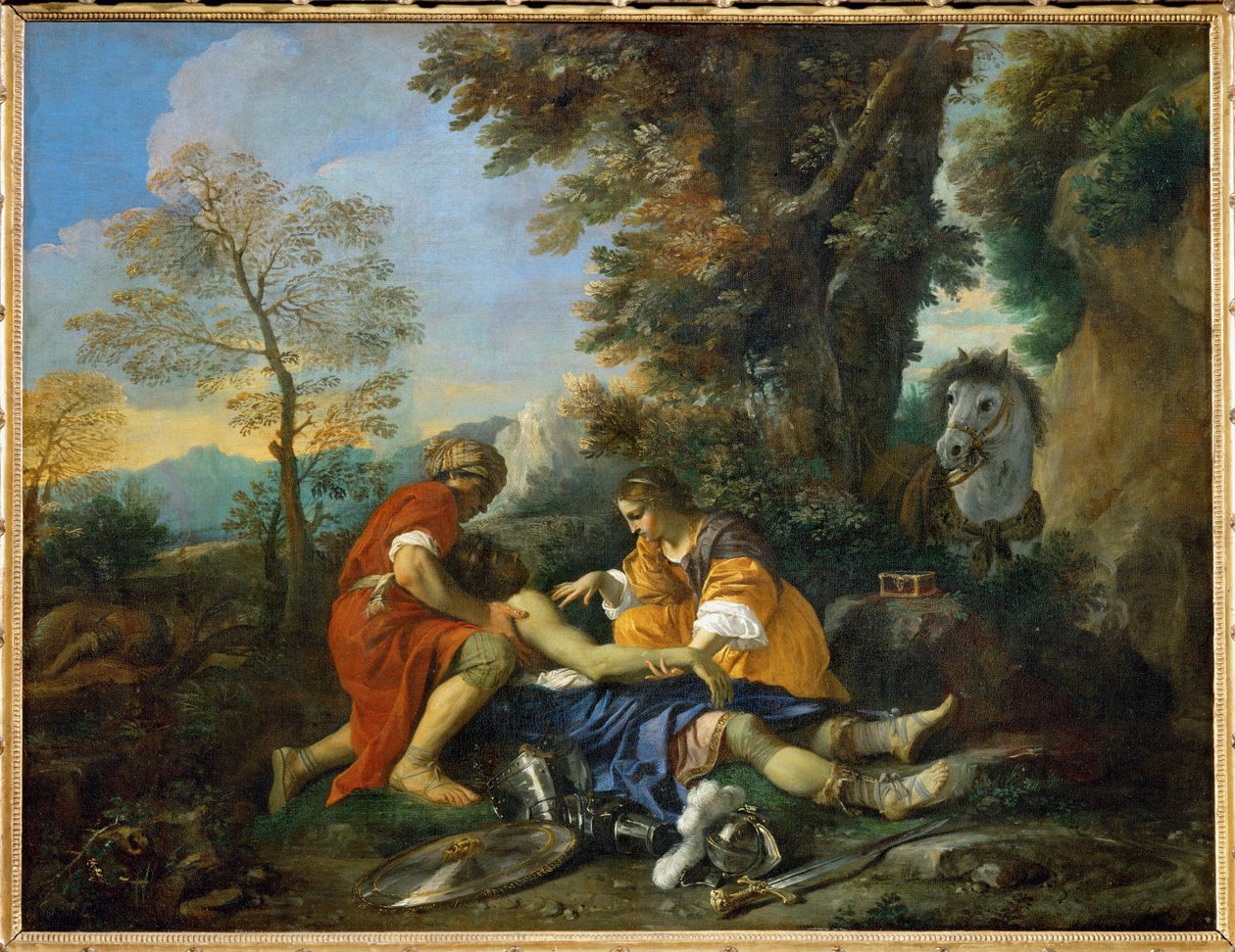 Herminie i Valfrino opatrują rany Tancrede ... autorstwa Pier Francesco Mola