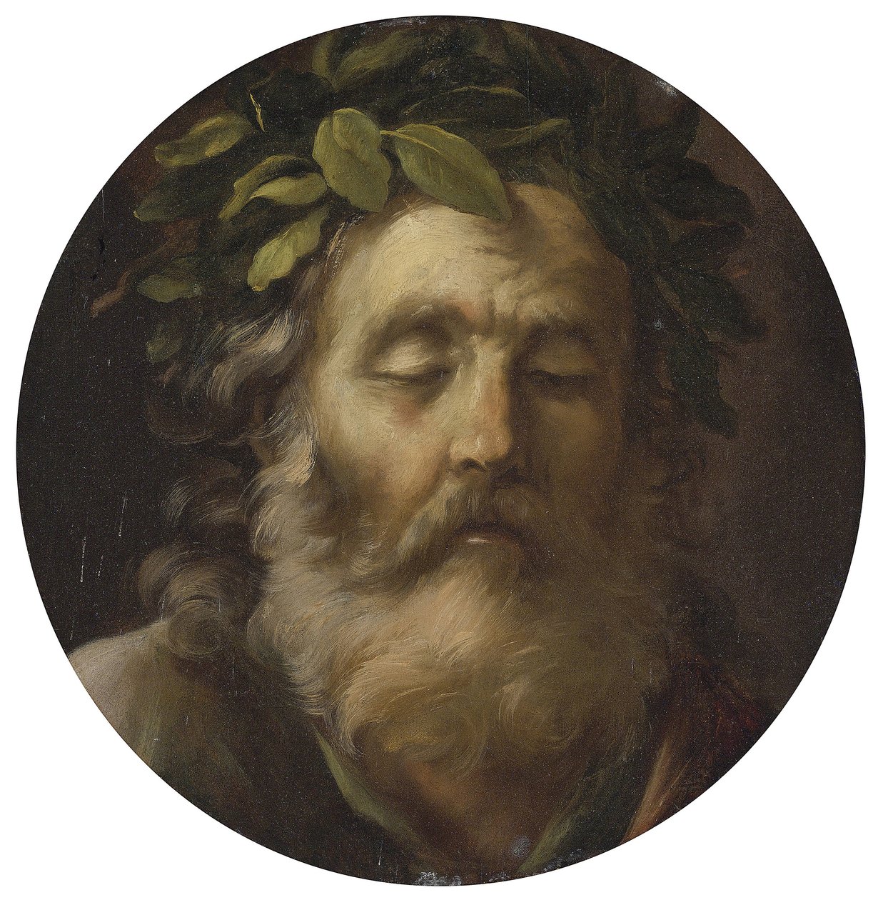 Portret poety Homera par Mola, Pier Francesco (1612-1666). Olej na drewnie, format : D 38,7, , Kolekcja prywatna autorstwa Pier Francesco Mola
